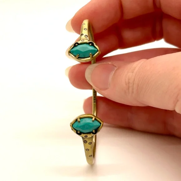 Kendra Scott Laura Pinch Cuff Bracelet in Antique Gold & Variegated Turquoise - Picture 13 of 13